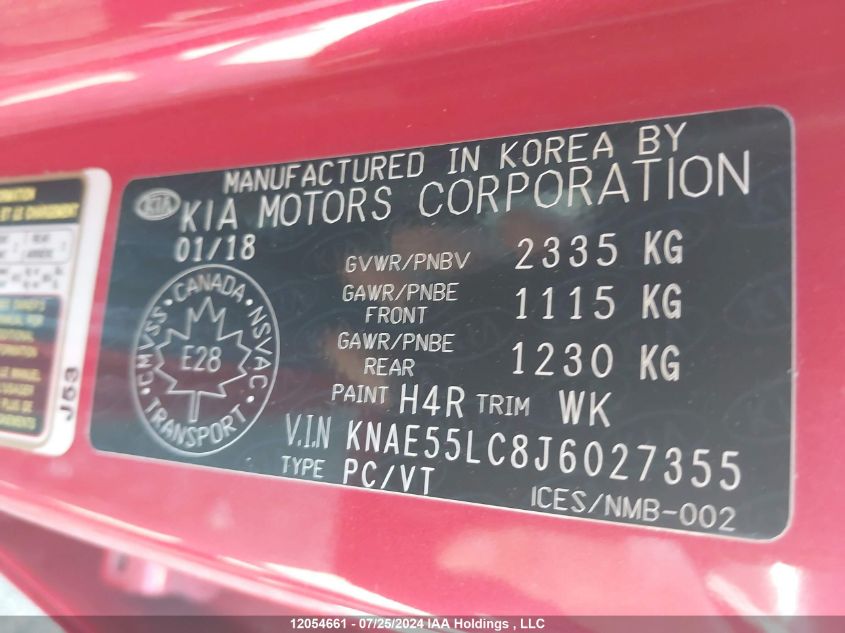 2018 Kia Stinger Gt2 VIN: KNAE55LC8J6027355 Lot: 12054661