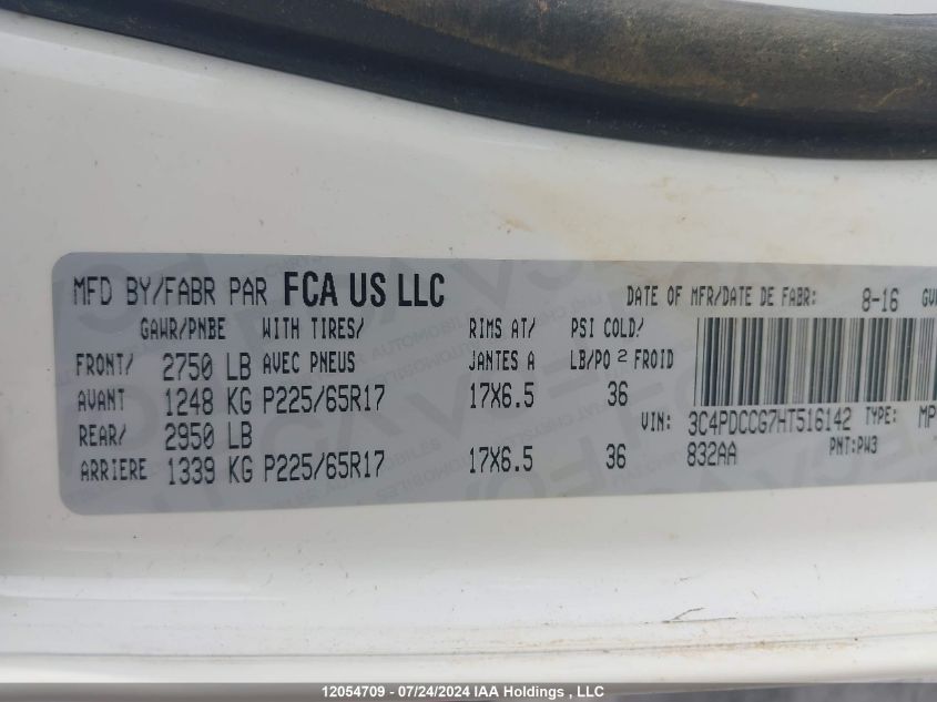 2017 Dodge Journey Sxt VIN: 3C4PDCCG7HT516142 Lot: 12054709