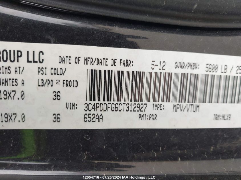 2012 Dodge Journey R/T VIN: 3C4PDDFG6CT312927 Lot: 12054716