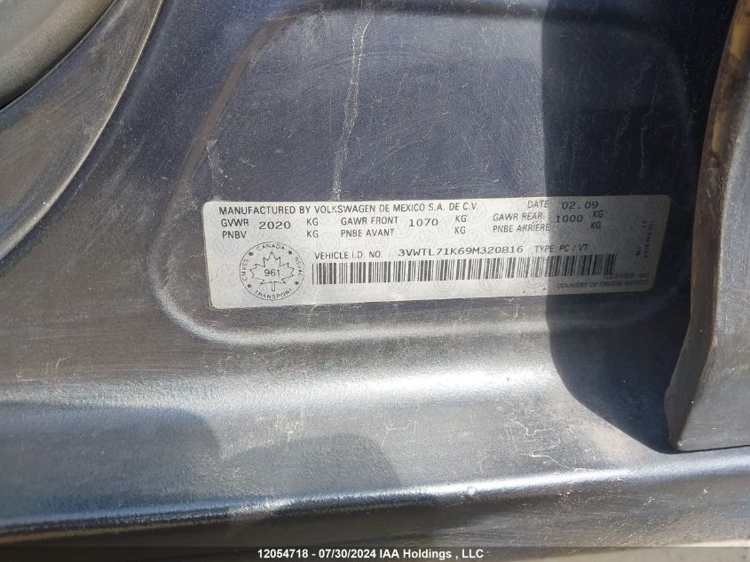 2009 Volkswagen Jetta 2.0L Tdi VIN: 3VWTL71K69M320816 Lot: 12054718