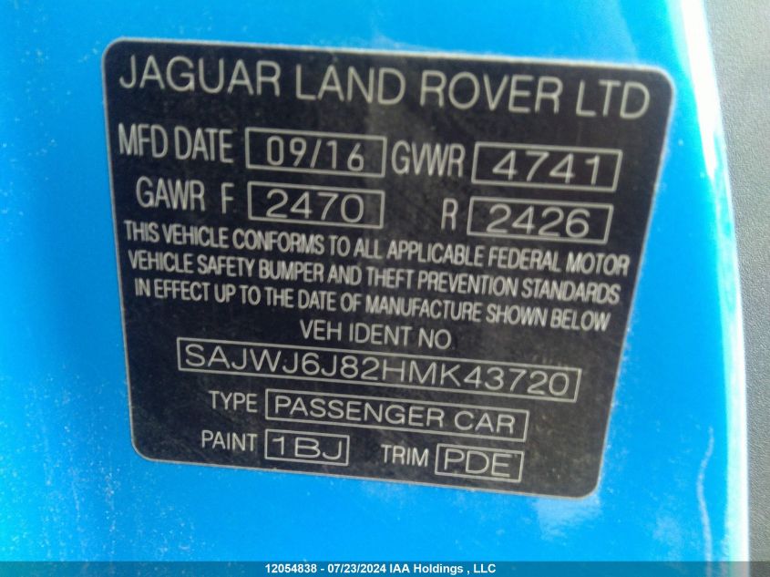 2017 Jaguar F-Type Svr VIN: SAJWJ6J82HMK43720 Lot: 12054838