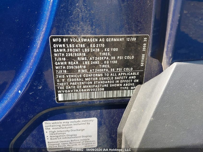 2010 Volkswagen Tiguan VIN: WVGAV7AX6AW002338 Lot: 12054882