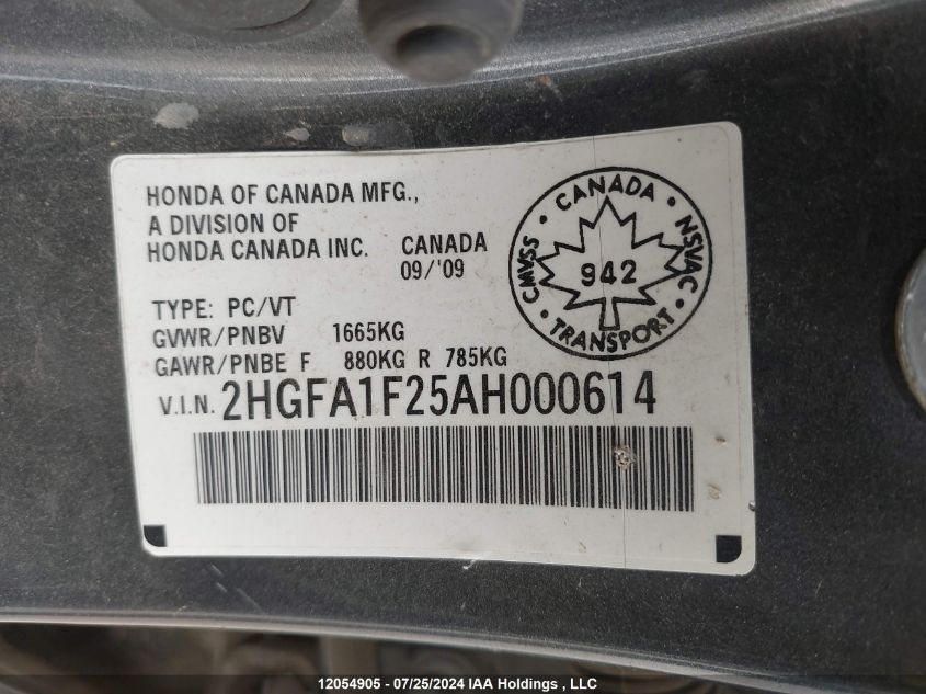 2010 Honda Civic Dx VIN: 2HGFA1F25AH000614 Lot: 12054905