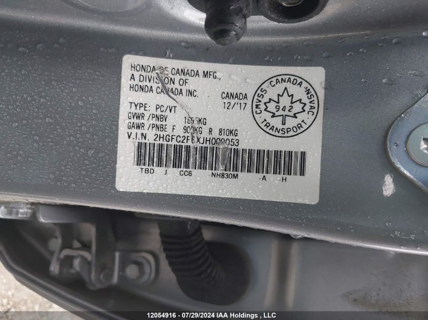 2018 Honda Civic Sedan VIN: 2HGFC2F6XJH009053 Lot: 12054916