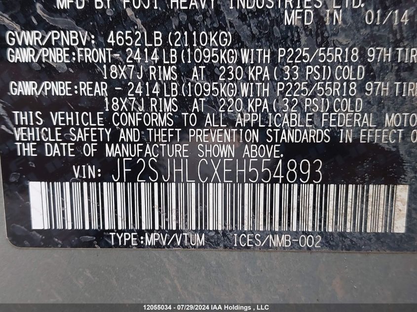 2014 Subaru Forester VIN: JF2SJHLCXEH554893 Lot: 12055034