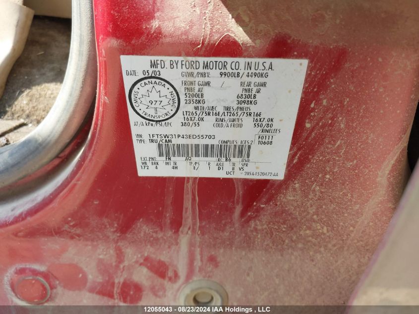 2003 Ford F350 Srw Super Duty VIN: 1FTSW31P43ED55703 Lot: 12055043