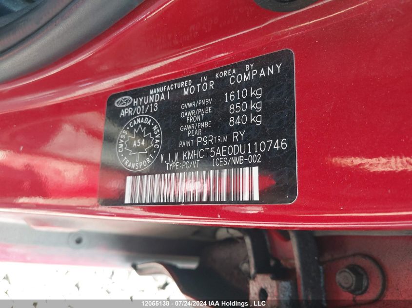 2013 Hyundai Accent Gl VIN: KMHCT5AE0DU110746 Lot: 12055138