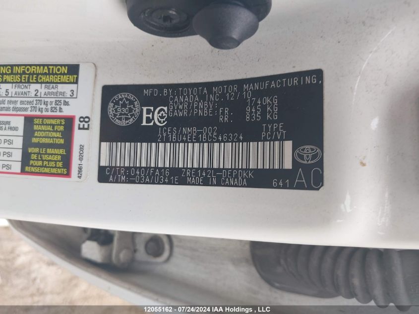 2011 Toyota Corolla Ce VIN: 2T1BU4EE1BC546324 Lot: 12055162