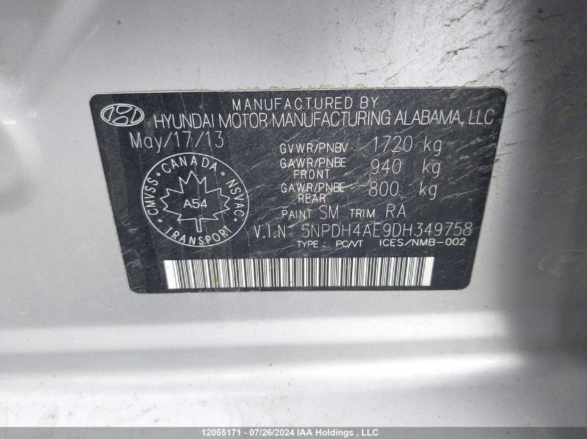 2013 Hyundai Elantra Gl VIN: 5NPDH4AE9DH349758 Lot: 12055171