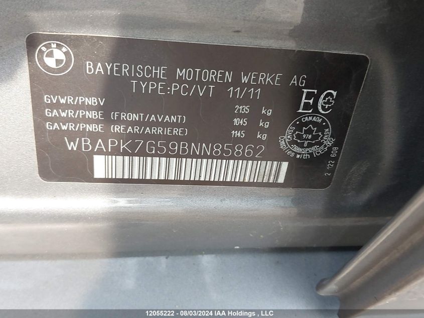 2011 BMW 328 Xi VIN: WBAPK7G59BNN85862 Lot: 12055222