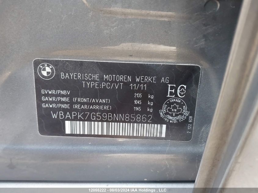 2011 BMW 328 Xi VIN: WBAPK7G59BNN85862 Lot: 12055222