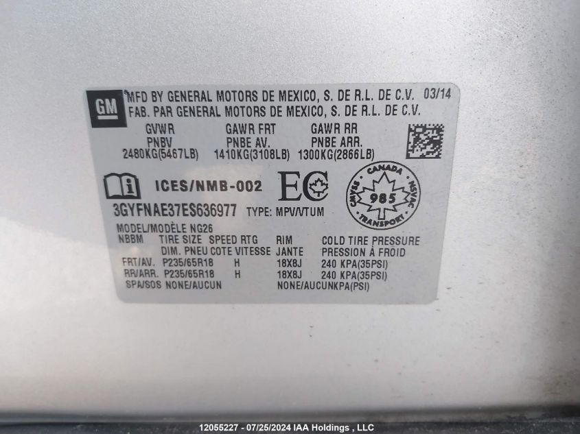 2014 Cadillac Srx VIN: 3GYFNAE37ES636977 Lot: 12055227