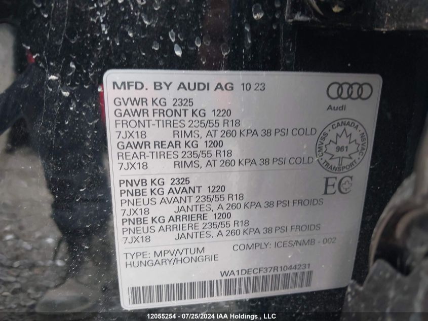 2024 Audi Q3 VIN: WA1DECF37R1044231 Lot: 12055254