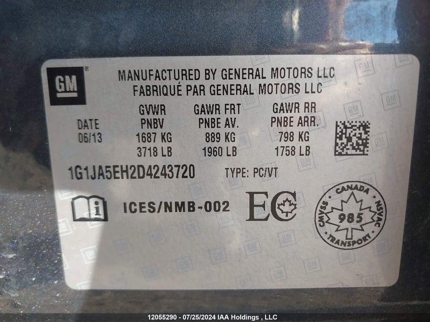 2013 Chevrolet Sonic Ls VIN: 1G1JA5EH2D4243720 Lot: 12055290