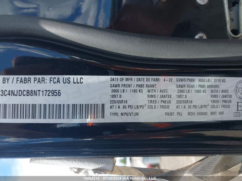 2022 Jeep Compass Limited VIN: 3C4NJDCB8NT172956 Lot: 12055310