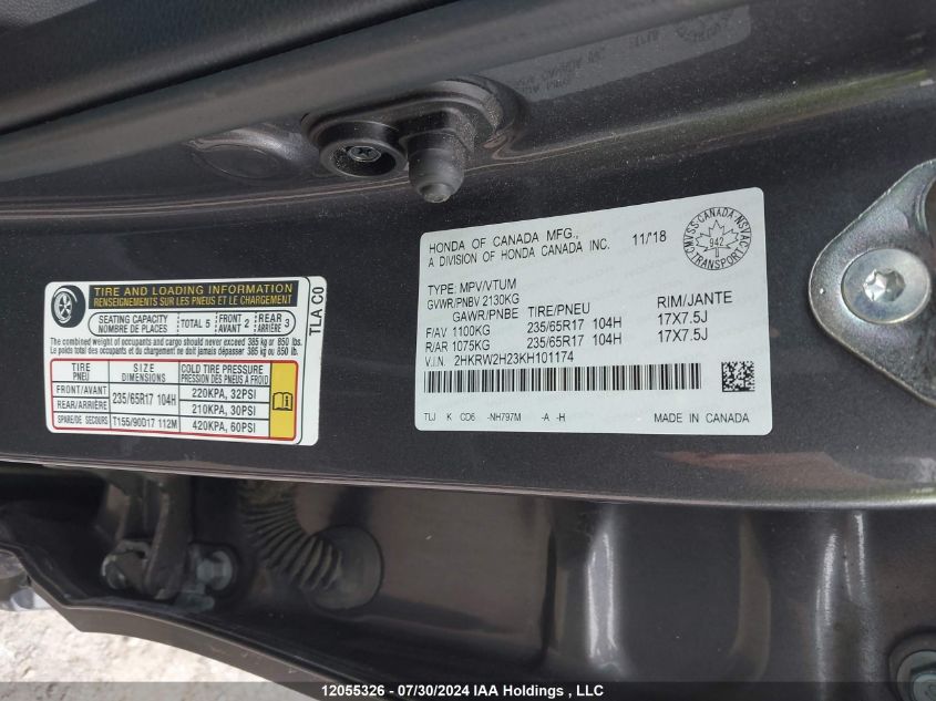 2019 Honda Cr-V VIN: 2HKRW2H23KH101174 Lot: 12055326