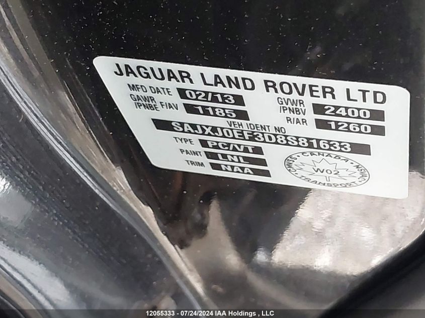 2013 Jaguar Xf VIN: SAJXJ0EF3D8S81633 Lot: 12055333