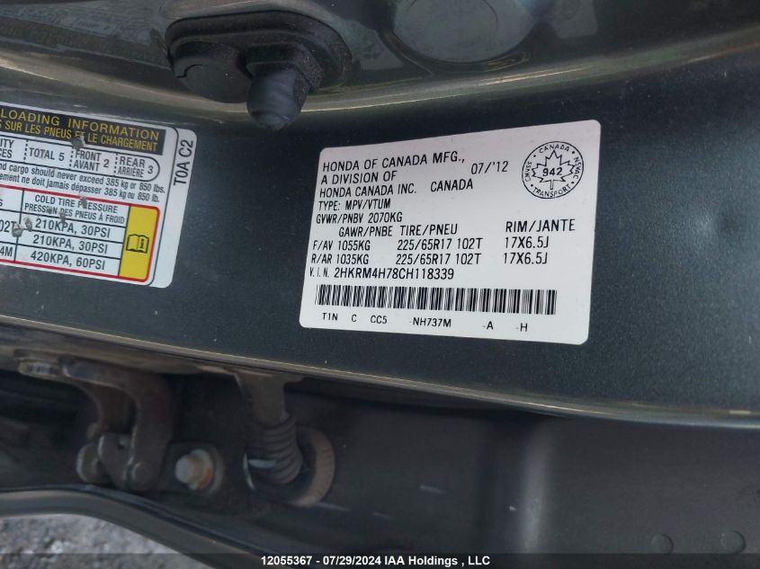 2012 Honda Cr-V VIN: 2HKRM4H78CH118339 Lot: 12055367