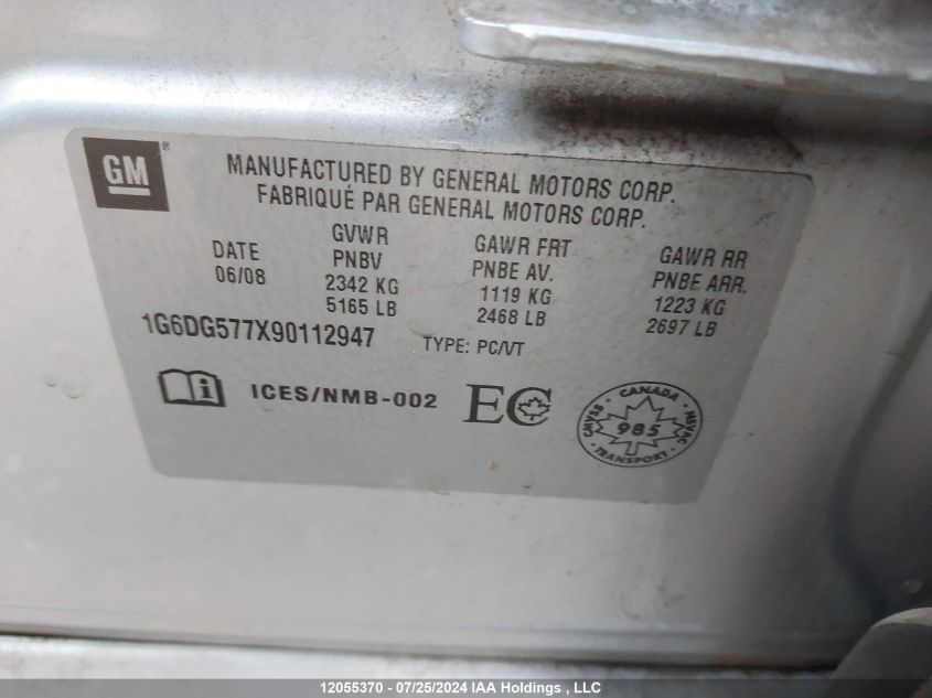 2009 Cadillac Cts 4 VIN: 1G6DG577X90112947 Lot: 12055370