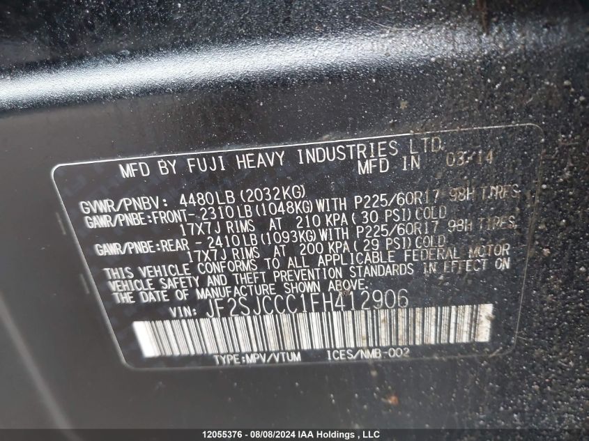 2015 Subaru Forester VIN: JF2SJCCC1FH412906 Lot: 12055376