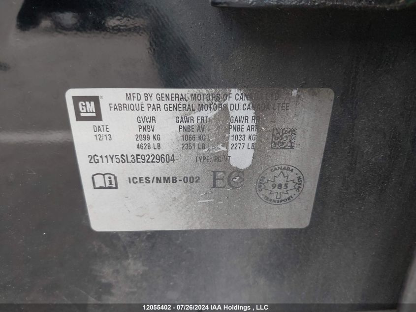 2014 Chevrolet Impala VIN: 2G11Y5SL3E9229604 Lot: 12055402