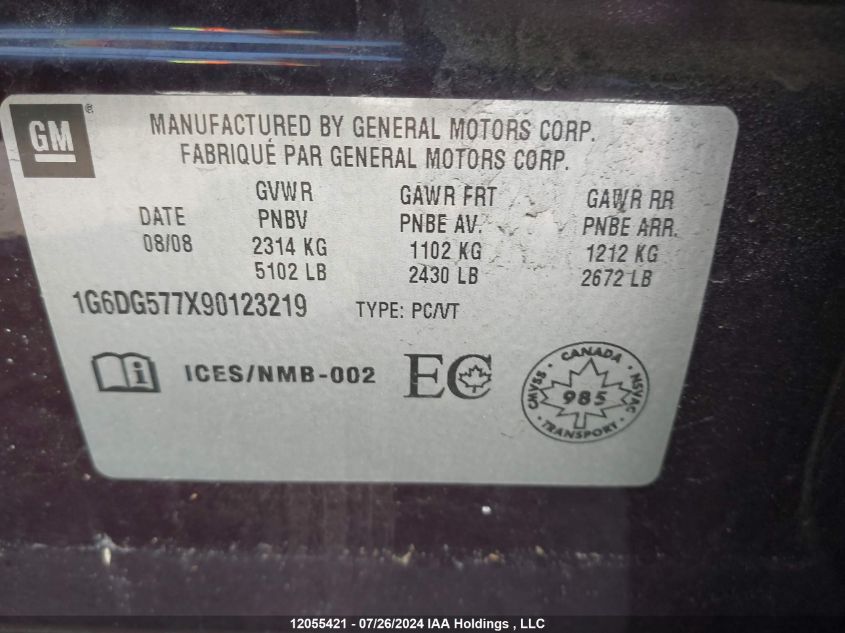 2009 Cadillac Cts VIN: 1G6DG577X90123219 Lot: 12055421