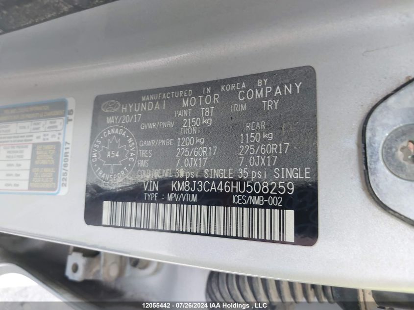 2017 Hyundai Tucson Limited/Sport And Eco/Se VIN: KM8J3CA46HU508259 Lot: 12055442