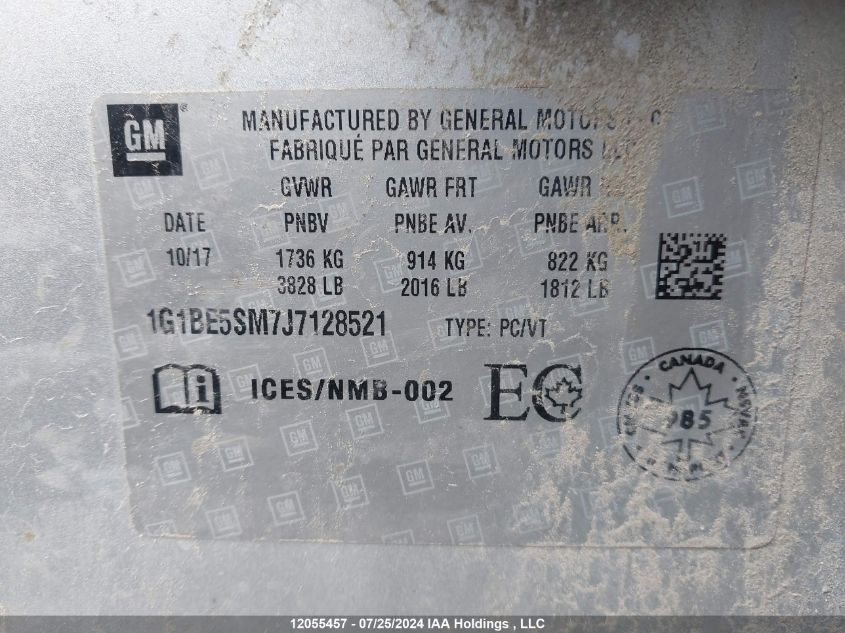 2018 Chevrolet Cruze VIN: 1G1BE5SM7J7128521 Lot: 12055457