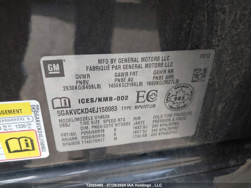 2014 Buick Enclave VIN: 5GAKVCKD4EJ150983 Lot: 12055495