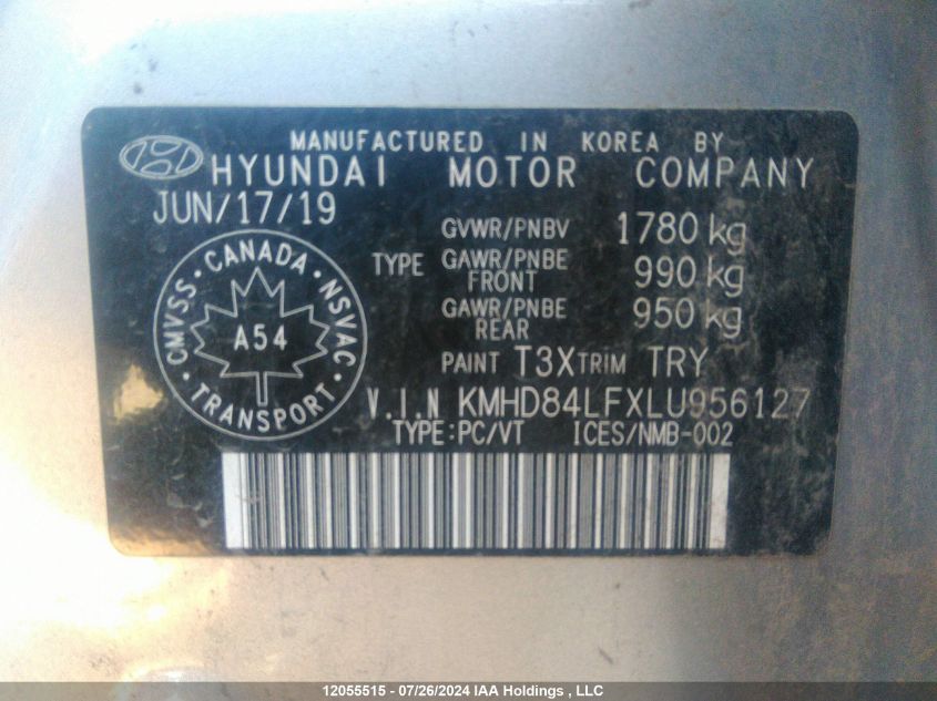 2020 Hyundai Elantra Preferred Auto Ivt VIN: KMHD84LFXLU956127 Lot: 12055515