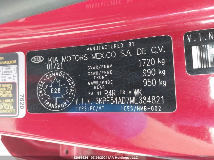 2021 Kia Forte VIN: 3KPF54AD7ME334821 Lot: 12055524