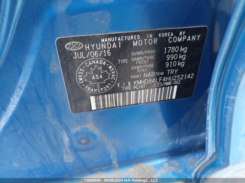 2017 Hyundai Elantra Gl VIN: KMHD84LF4HU252142 Lot: 12055526