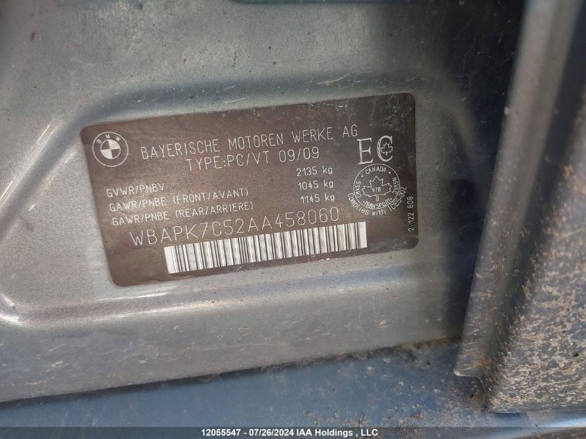 2010 BMW 3 Series VIN: WBAPK7C52AA458060 Lot: 12055547