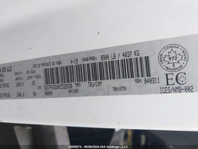 2019 Ram Promaster 2500 2500 High VIN: 3C6TRVDGXKE532638 Lot: 12055574