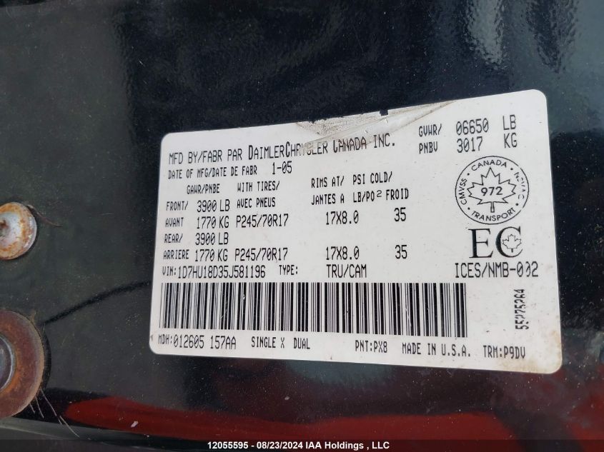 2005 Dodge Ram 1500 St VIN: 1D7HU18D35J581196 Lot: 12055595