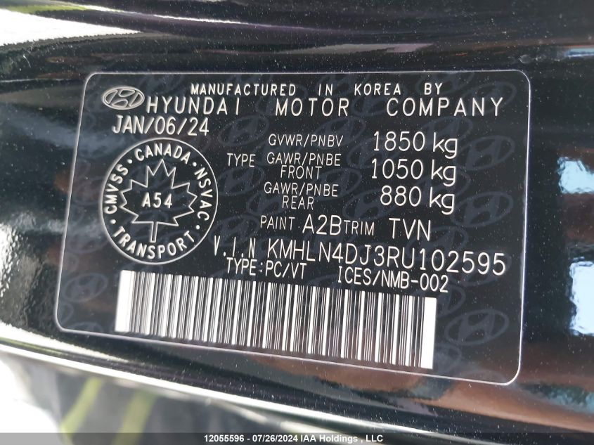 2024 Hyundai Elantra VIN: KMHLN4DJ3RU102595 Lot: 12055596
