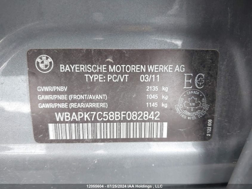 2011 BMW 328 Xi VIN: WBAPK7C58BF082842 Lot: 12055604