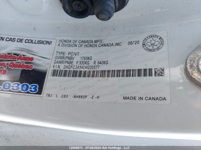 2020 Honda Civic Si Si VIN: 2HGFC3A54LH220577 Lot: 12055672