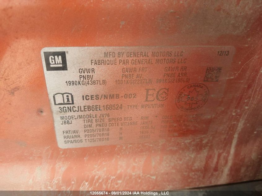 2014 Chevrolet Trax VIN: 3GNCJLEB6EL168524 Lot: 12055674
