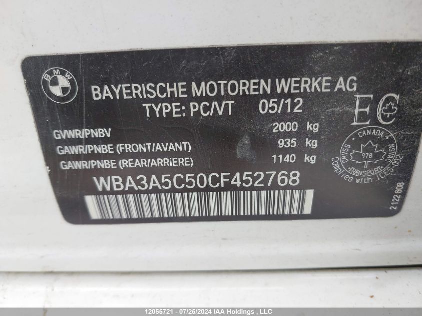 2012 BMW 3 Series VIN: WBA3A5C50CF452768 Lot: 12055721