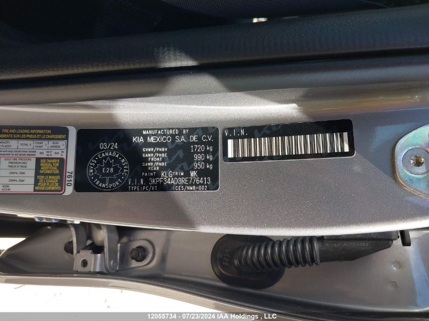2024 Kia Forte Ex/Ex+/Ex Premium VIN: 3KPF34AD3RE776413 Lot: 12055734
