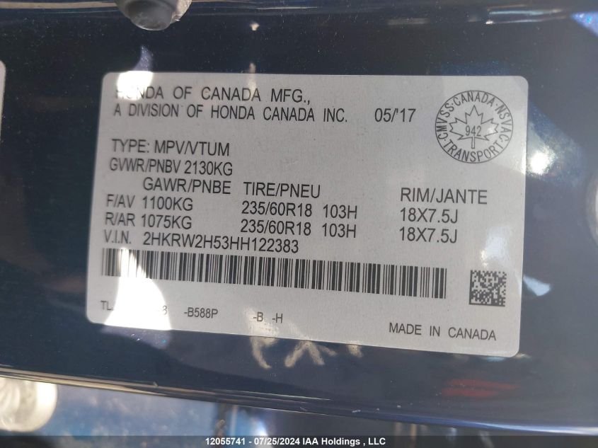 2017 Honda Cr-V VIN: 2HKRW2H53HH122383 Lot: 12055741