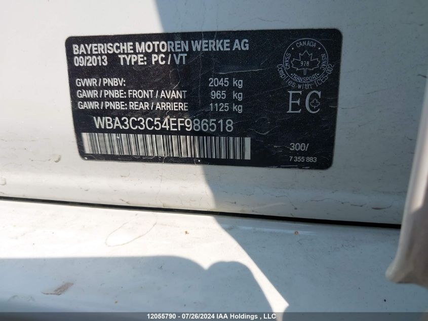 2014 BMW 3 Series VIN: WBA3C3C54EF986518 Lot: 12055790