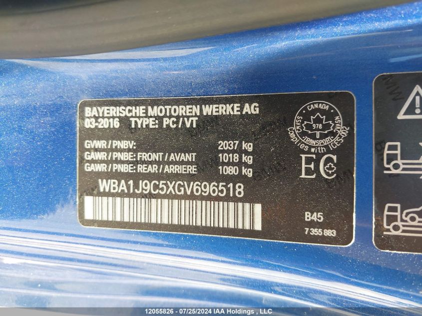 2016 BMW 2 Series VIN: WBA1J9C5XGV696518 Lot: 12055826