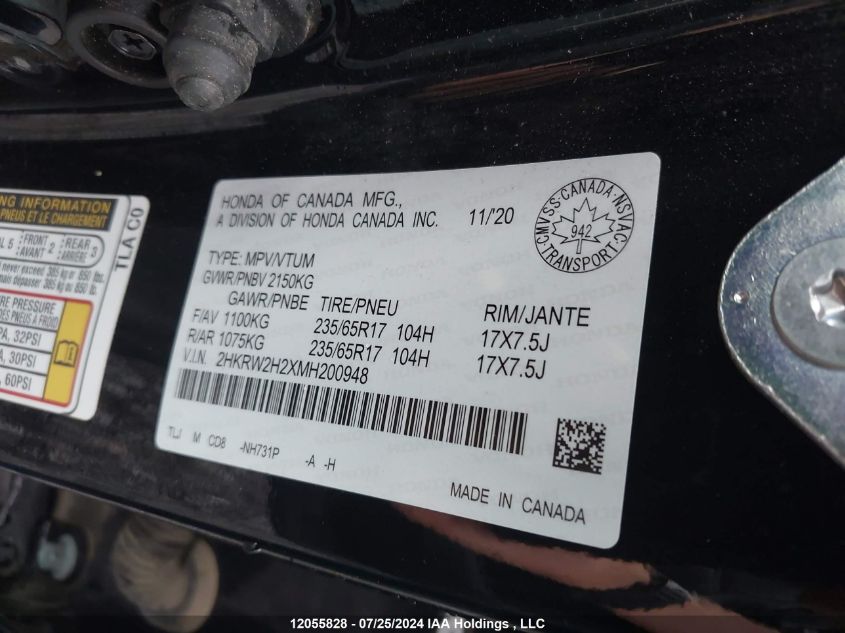 2021 Honda Cr-V VIN: 2HKRW2H2XMH200948 Lot: 12055828