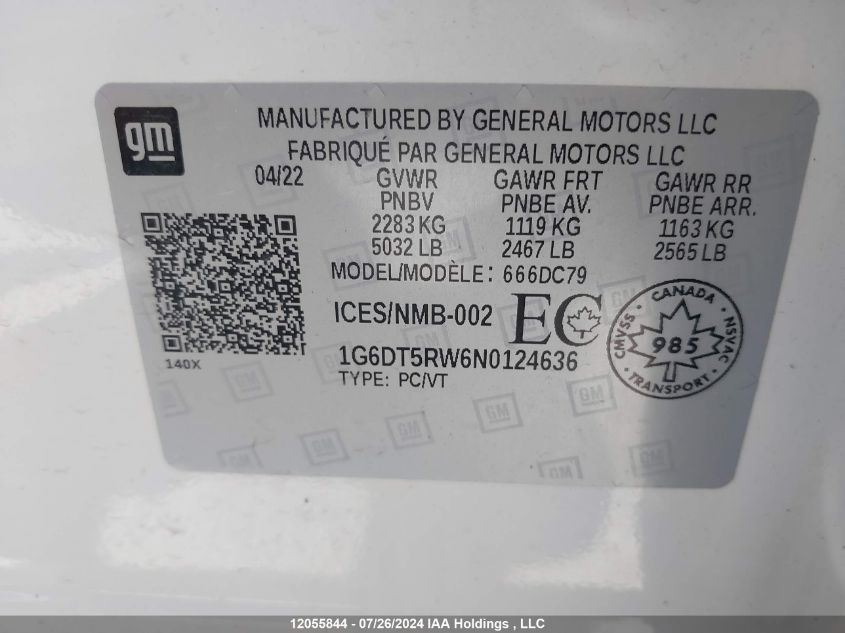 2022 Cadillac Ct5 VIN: 1G6DT5RW6N0124636 Lot: 12055844