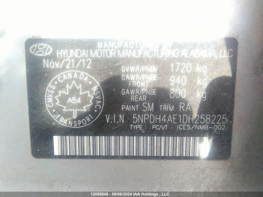 2013 Hyundai Elantra VIN: 5NPDH4AE1DH258225 Lot: 12055848