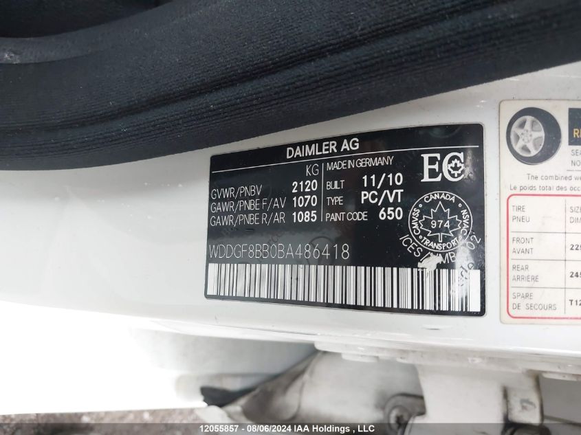 2011 Mercedes-Benz C-Class VIN: WDDGF8BB0BA486418 Lot: 12055857