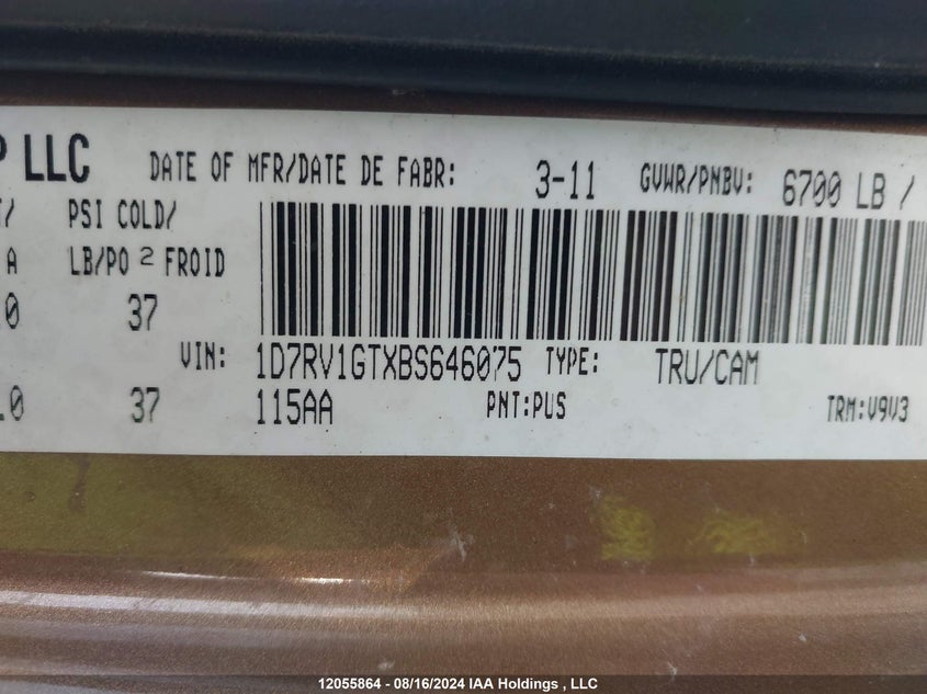 2011 Ram Ram 1500 Slt VIN: 1D7RV1GTXBS646075 Lot: 12055864