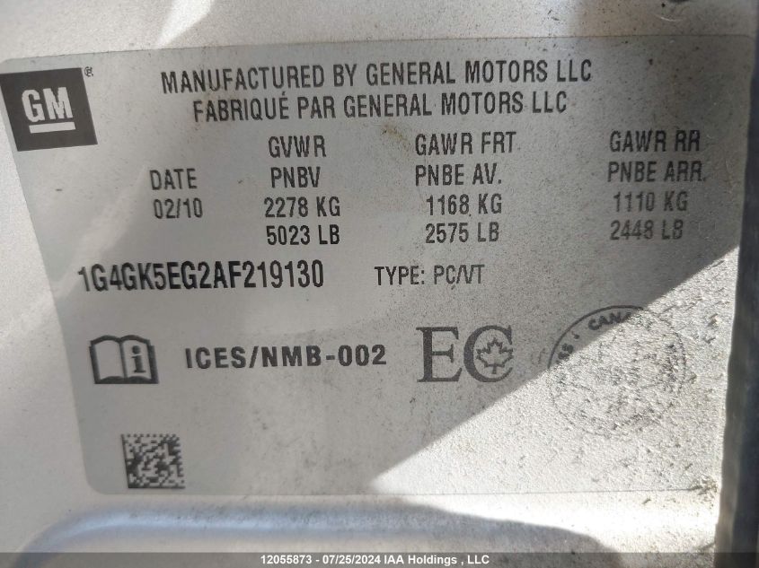 2010 Buick Lacrosse VIN: 1G4GK5EG2AF219130 Lot: 12055873